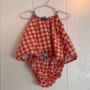 Baby Gap Red and Blue Checkered Outfit with Ruffles Bloomers 6-12 Months